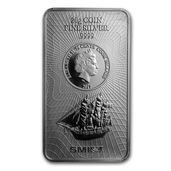 2017 20 gram Silver Cook Islands Bounty Coin Bar (.9999 Fine) 2017 20 gram Silver Cook Islands Bounty Coin Bar (.9999 Fine)